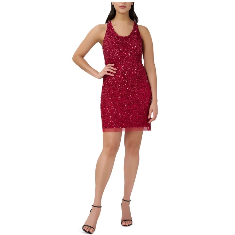 Adrianna Papell Sequined Sleeveless Mini Sheath Party Cocktail Dress Red Size 6